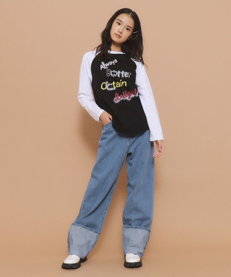 PINK-latte「【130cmあり】グラフィックロゴ ラグランTシャツ」|Tシャツ・カットソー|