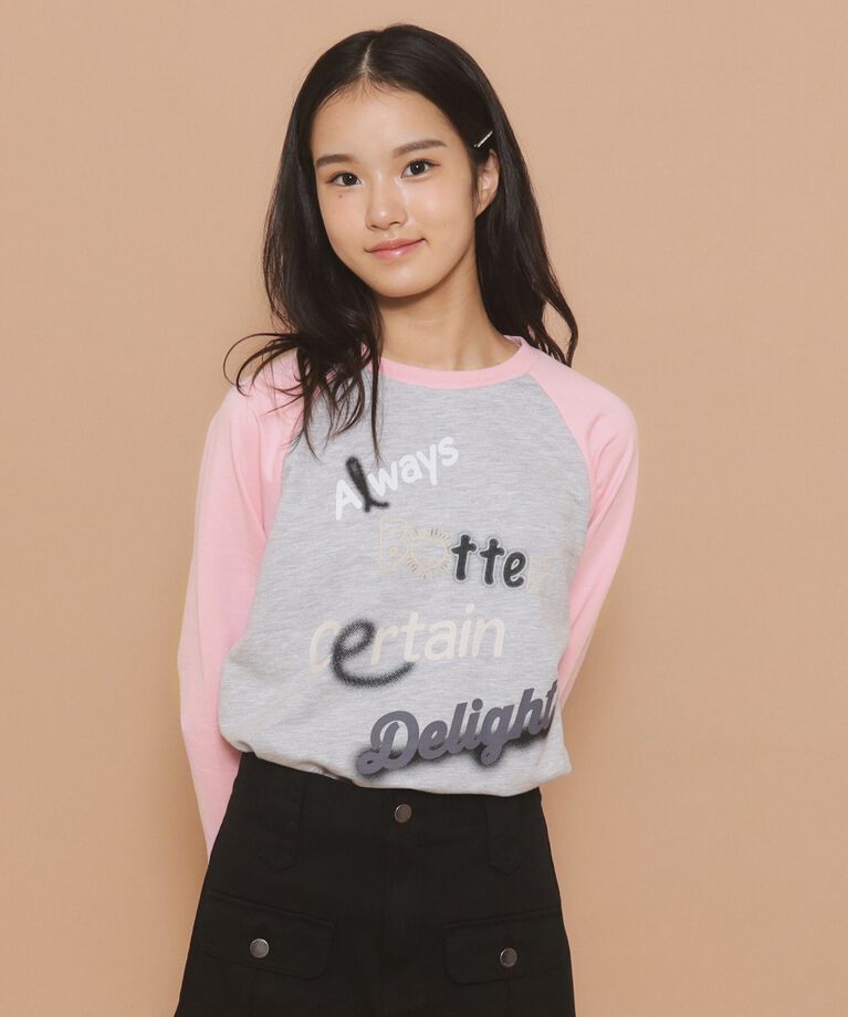 PINK-latte「【130cmあり】グラフィックロゴ ラグランTシャツ」|Tシャツ・カットソー|ｸﾞﾚｰ(012)