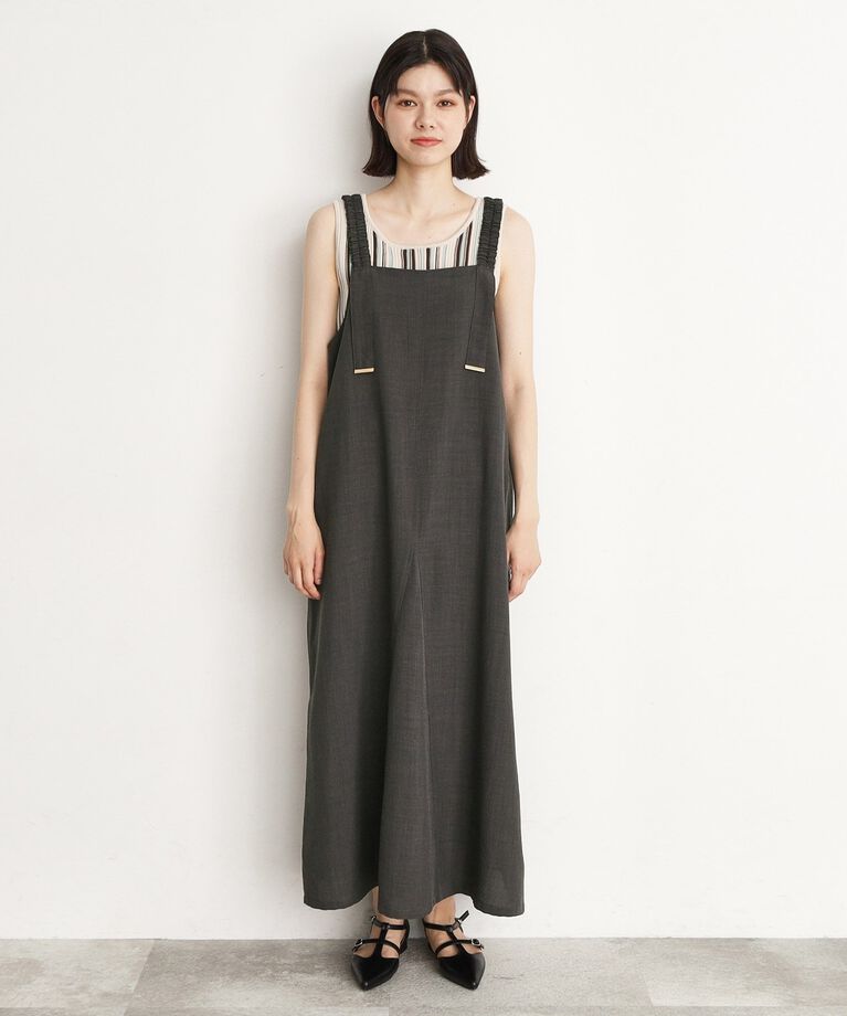 THE SHOP TK「ギャザーストラップ麻調ワンピース」|ワンピース|