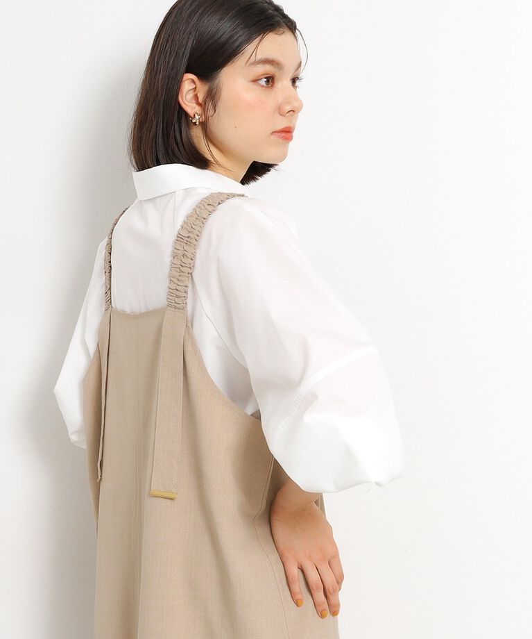 THE SHOP TK「ギャザーストラップ麻調ワンピース」|ワンピース|