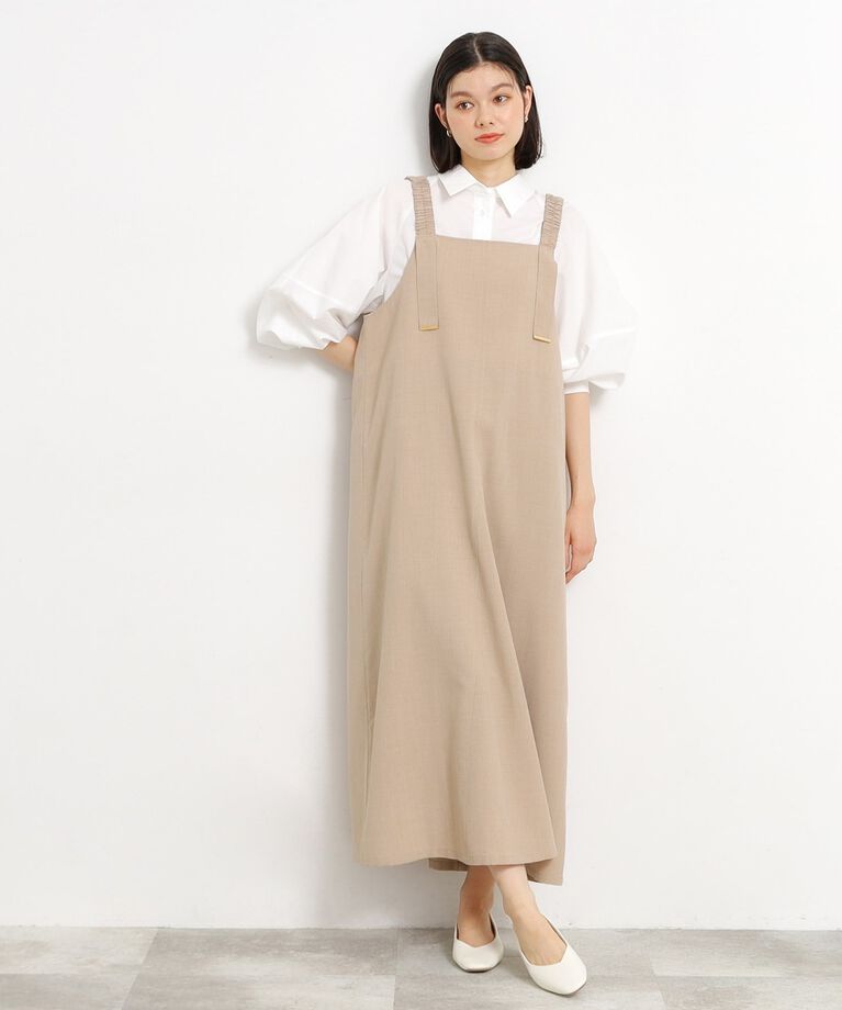 THE SHOP TK「ギャザーストラップ麻調ワンピース」|ワンピース|