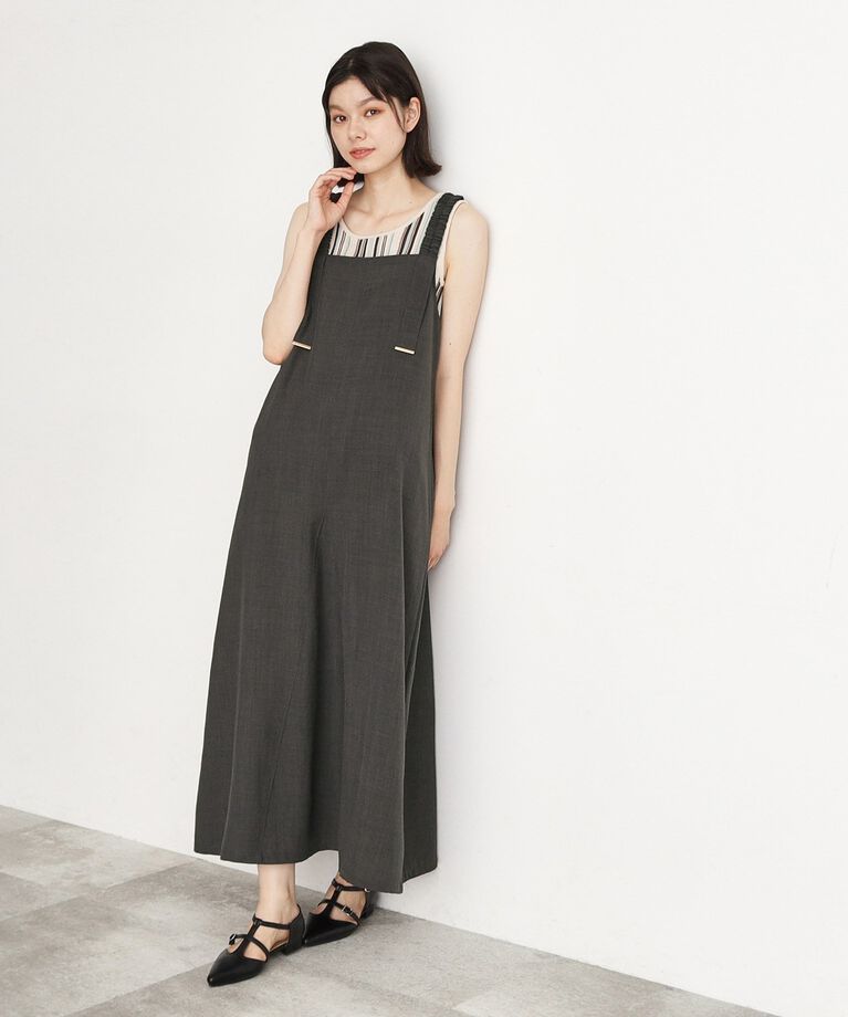 THE SHOP TK「ギャザーストラップ麻調ワンピース」|ワンピース|