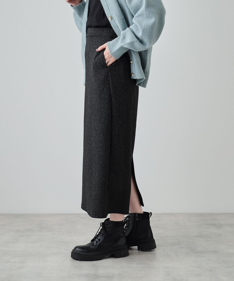 SHOO･LA･RUE「【S-LL】さりげないラメが上品 やわらかナロースカート」|スカート|