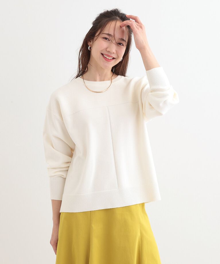 SHOO･LA･RUE「【S-LL/洗える】顔回りすっきりガーター編み切り替えニット」|ニット・セーター|