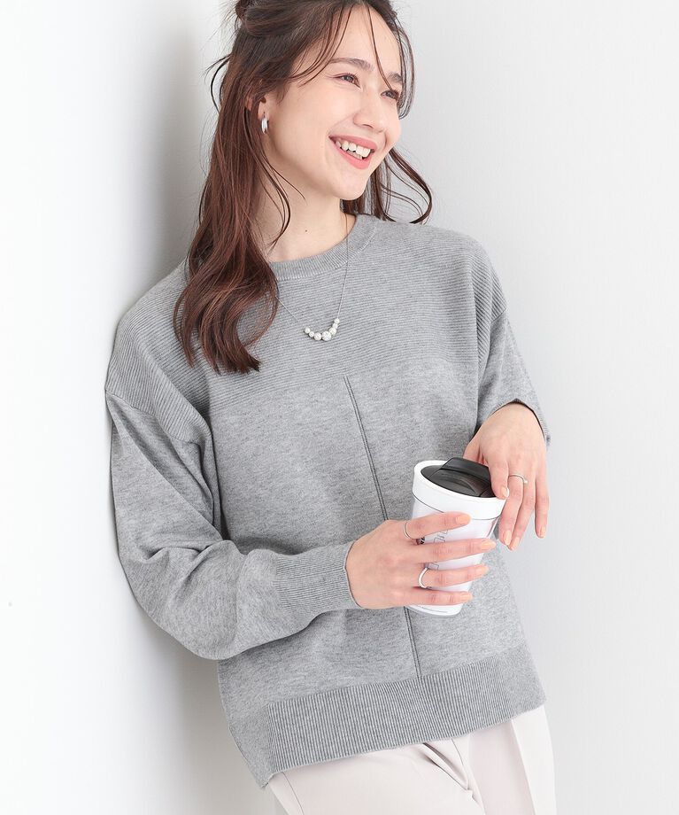 SHOO･LA･RUE「【S-LL/洗える】顔回りすっきりガーター編み切り替えニット」|ニット・セーター|グレー(012)