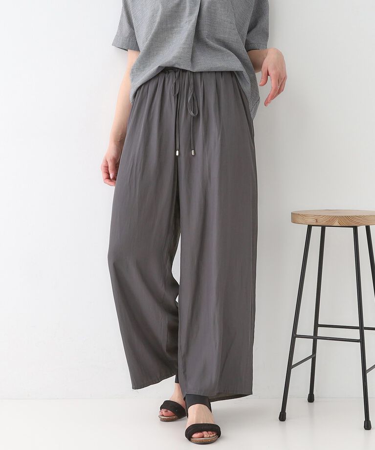 SHOO･LA･RUE「【S-LL/着丈選べる】 マットサテンワイドパンツ」|その他|チャコールグレー(0