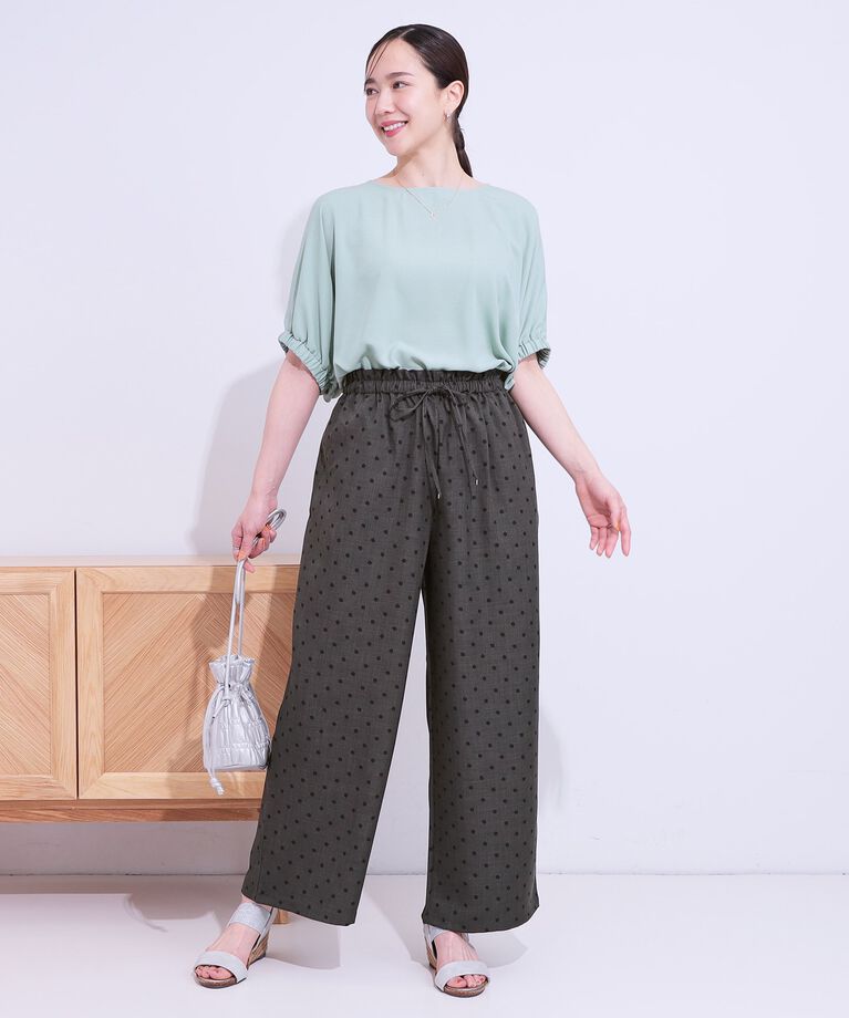 SHOO･LA･RUE「【S-LL】目を惹く柄がアクセント 麻調イージーワイドパンツ」|その他|