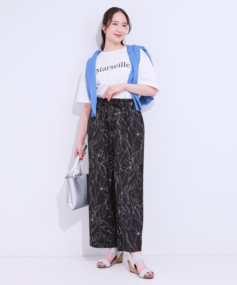 SHOO･LA･RUE「【S-LL】目を惹く柄がアクセント 麻調イージーワイドパンツ」|その他|