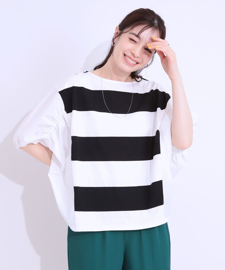 SHOO･LA･RUE「ふわりシルエットが新しい ワイドピッチボーダートップス」|Tシャツ・カットソー|
