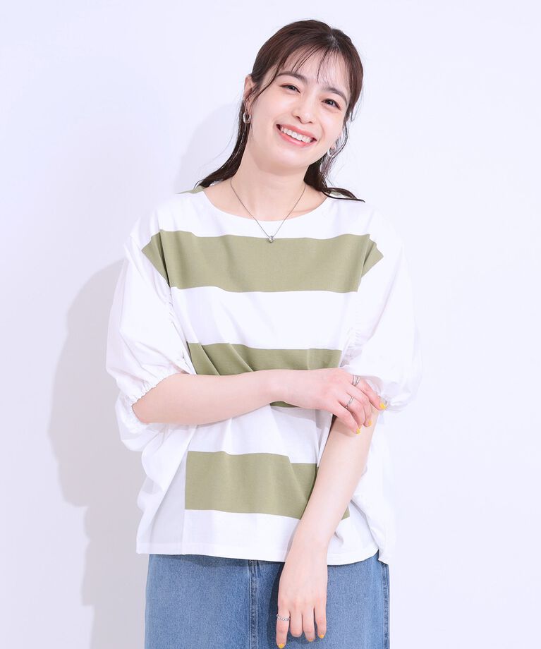 SHOO･LA･RUE「ふわりシルエットが新しい ワイドピッチボーダートップス」|Tシャツ・カットソー|