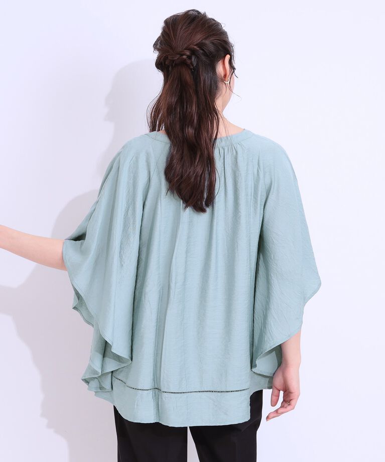 SHOO･LA･RUE「【洗える/S-LL/接触冷感】涼しく体型カバー お袖フレア ドレープブラウス」|シャツ・ブラウス|