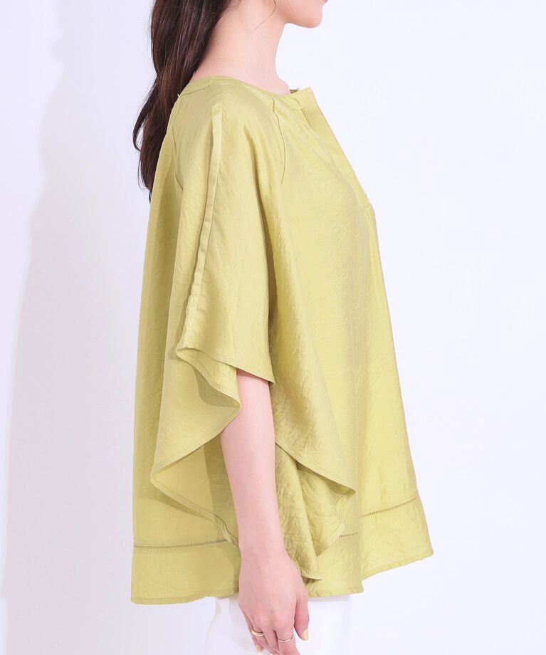 SHOO･LA･RUE「【洗える/S-LL/接触冷感】涼しく体型カバー お袖フレア ドレープブラウス」|シャツ・ブラウス|
