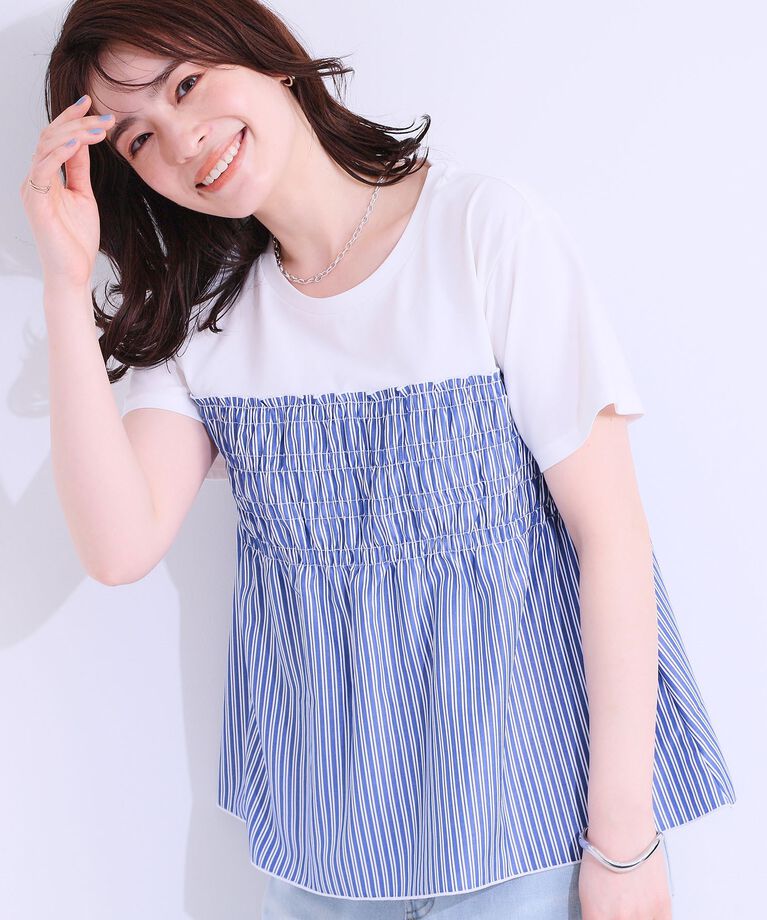 SHOO･LA･RUE「【洗える/S-LL】大人に似合う ビスチェ風ドッキングトップス」|Tシャツ・カットソー|オフホワイト(503