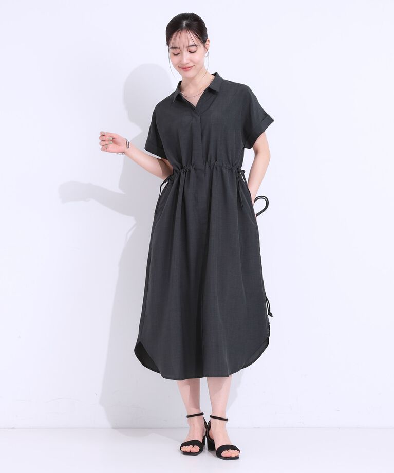 SHOO･LA･RUE「【S-LL】お顔周りすっきり 麻調スキッパーシャツワンピース」|ワンピース|