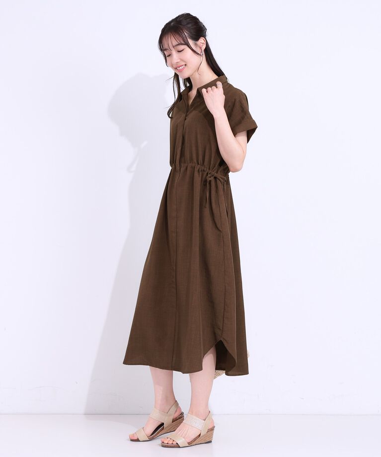 SHOO･LA･RUE「【S-LL】お顔周りすっきり 麻調スキッパーシャツワンピース」|ワンピース|