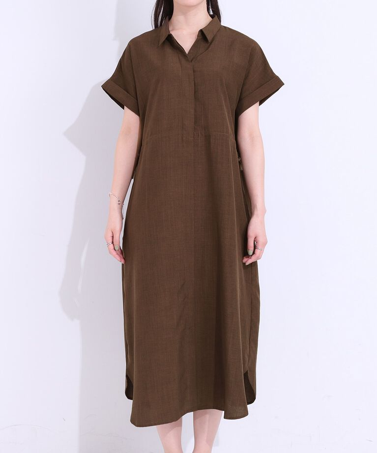 SHOO･LA･RUE「【S-LL】お顔周りすっきり 麻調スキッパーシャツワンピース」|ワンピース|