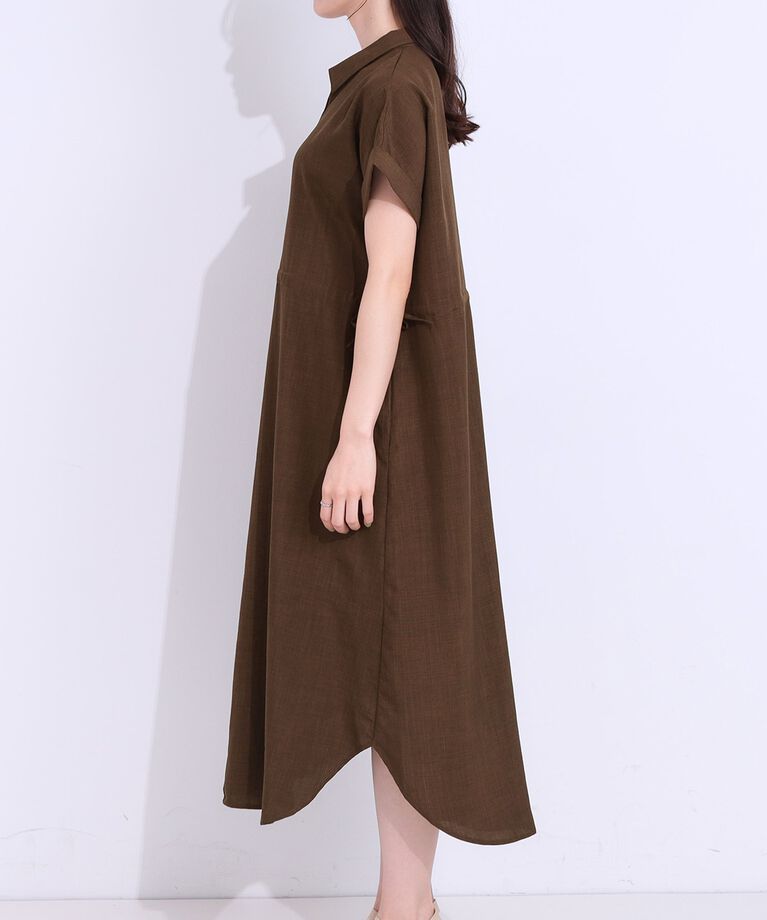 SHOO･LA･RUE「【S-LL】お顔周りすっきり 麻調スキッパーシャツワンピース」|ワンピース|