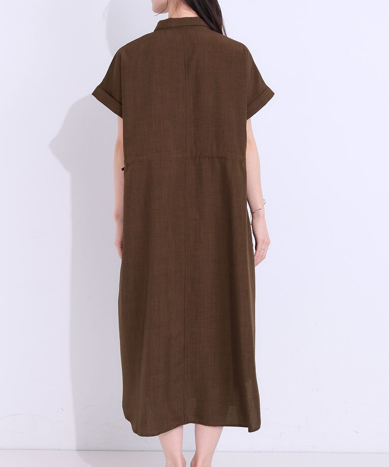 SHOO･LA･RUE「【S-LL】お顔周りすっきり 麻調スキッパーシャツワンピース」|ワンピース|