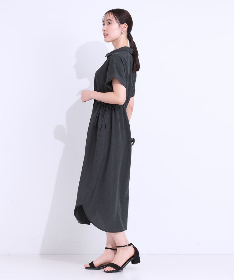SHOO･LA･RUE「【S-LL】お顔周りすっきり 麻調スキッパーシャツワンピース」|ワンピース|