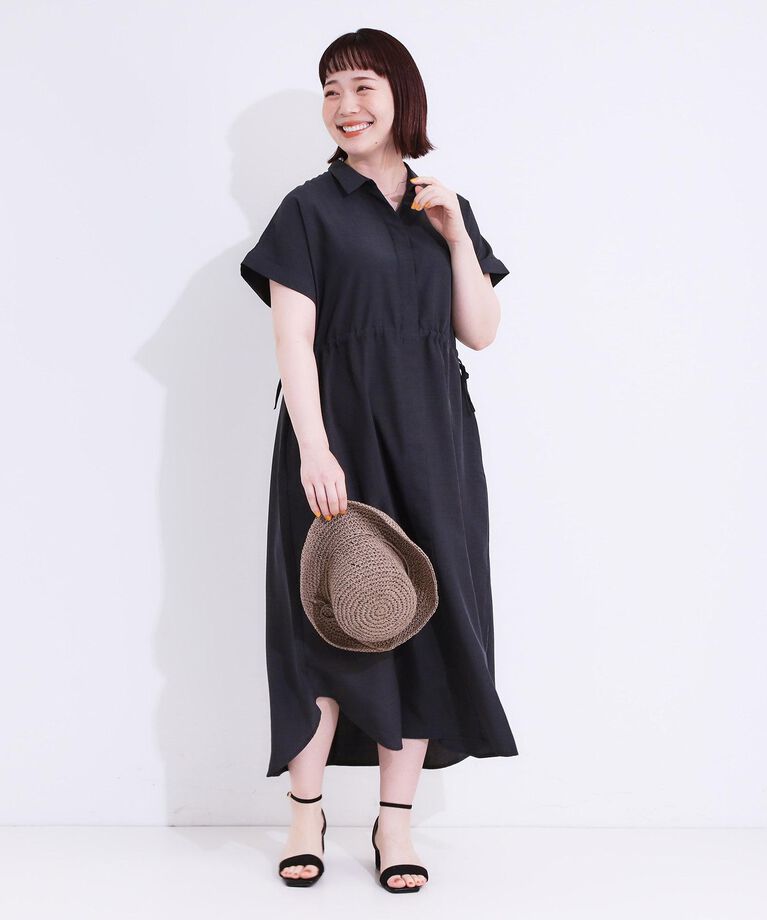 SHOO･LA･RUE「【S-LL】お顔周りすっきり 麻調スキッパーシャツワンピース」|ワンピース|