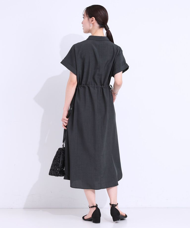 SHOO･LA･RUE「【S-LL】お顔周りすっきり 麻調スキッパーシャツワンピース」|ワンピース|