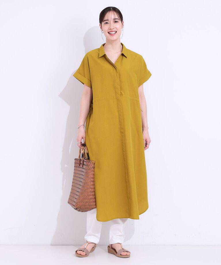 SHOO･LA･RUE「【S-LL】お顔周りすっきり 麻調スキッパーシャツワンピース」|ワンピース|