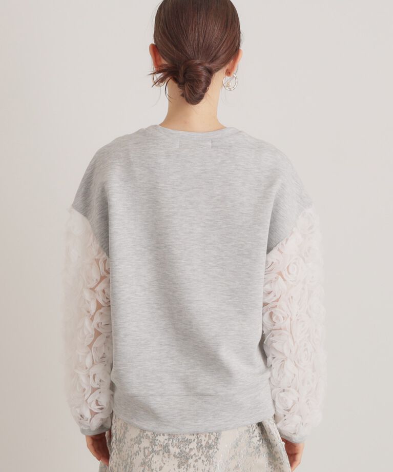 SunaUna「【一足お先に春気分／袖チュールフラワー】ダンボールプルオーバー」|Tシャツ・カットソー|