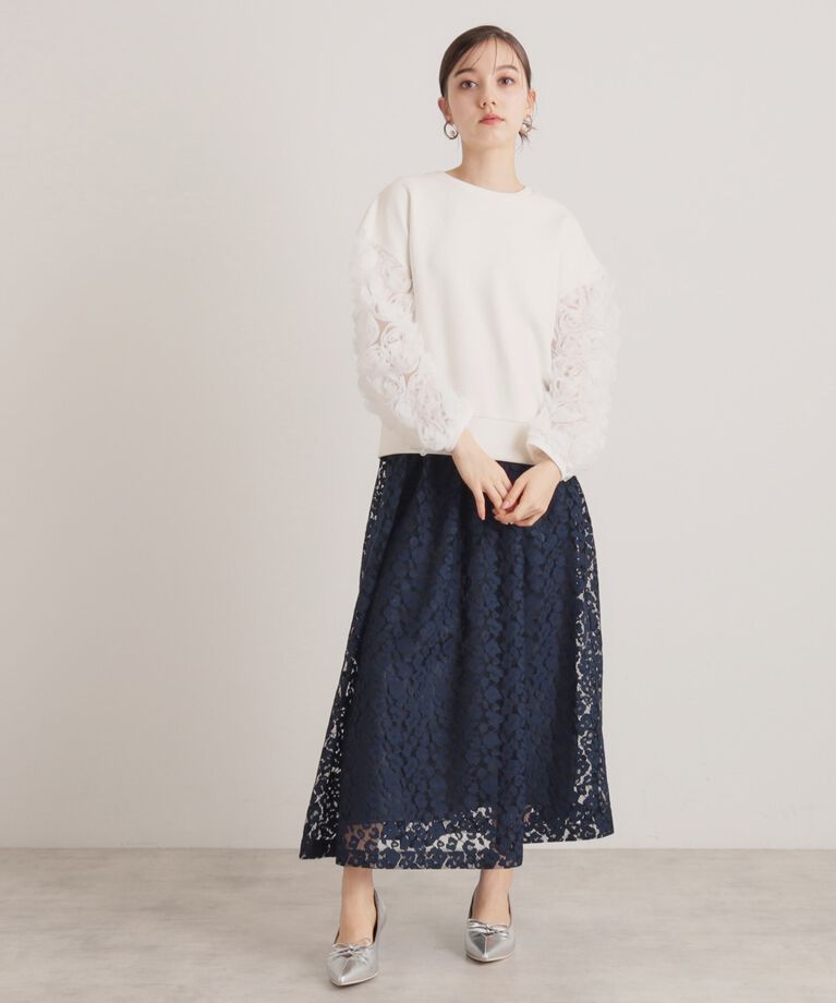 SunaUna「【一足お先に春気分／袖チュールフラワー】ダンボールプルオーバー」|Tシャツ・カットソー|