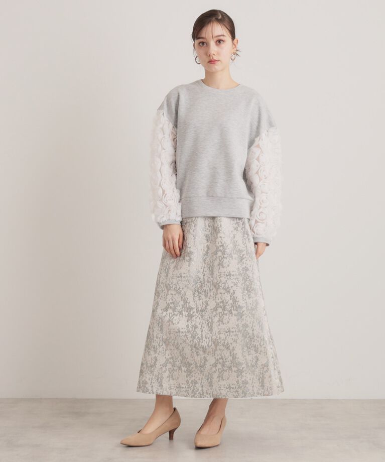 SunaUna「【一足お先に春気分／袖チュールフラワー】ダンボールプルオーバー」|Tシャツ・カットソー|