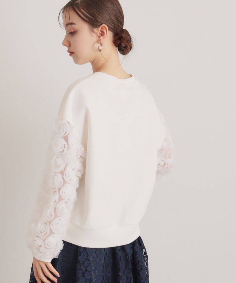 SunaUna「【一足お先に春気分／袖チュールフラワー】ダンボールプルオーバー」|Tシャツ・カットソー|