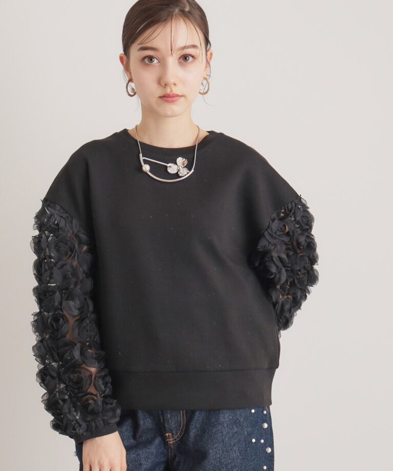 SunaUna「【一足お先に春気分／袖チュールフラワー】ダンボールプルオーバー」|Tシャツ・カットソー|