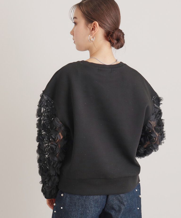 SunaUna「【一足お先に春気分／袖チュールフラワー】ダンボールプルオーバー」|Tシャツ・カットソー|