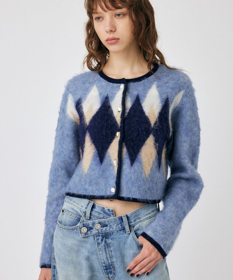 MOUSSY「ARGYLE SHAGGY カーディガン」|カーディガン|