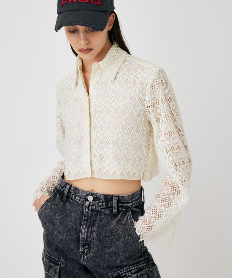 MOUSSY「GEOMETRIC LACE CROP シャツ」|シャツ・ブラウス|