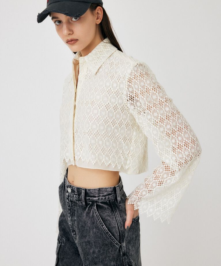 MOUSSY「GEOMETRIC LACE CROP シャツ」|シャツ・ブラウス|