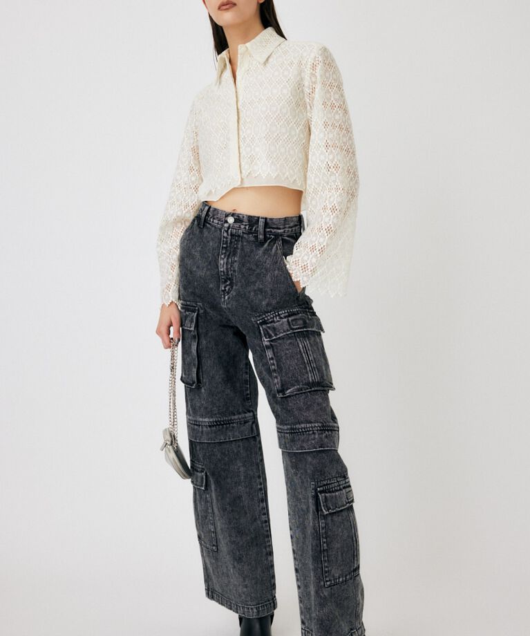 MOUSSY「GEOMETRIC LACE CROP シャツ」|シャツ・ブラウス|