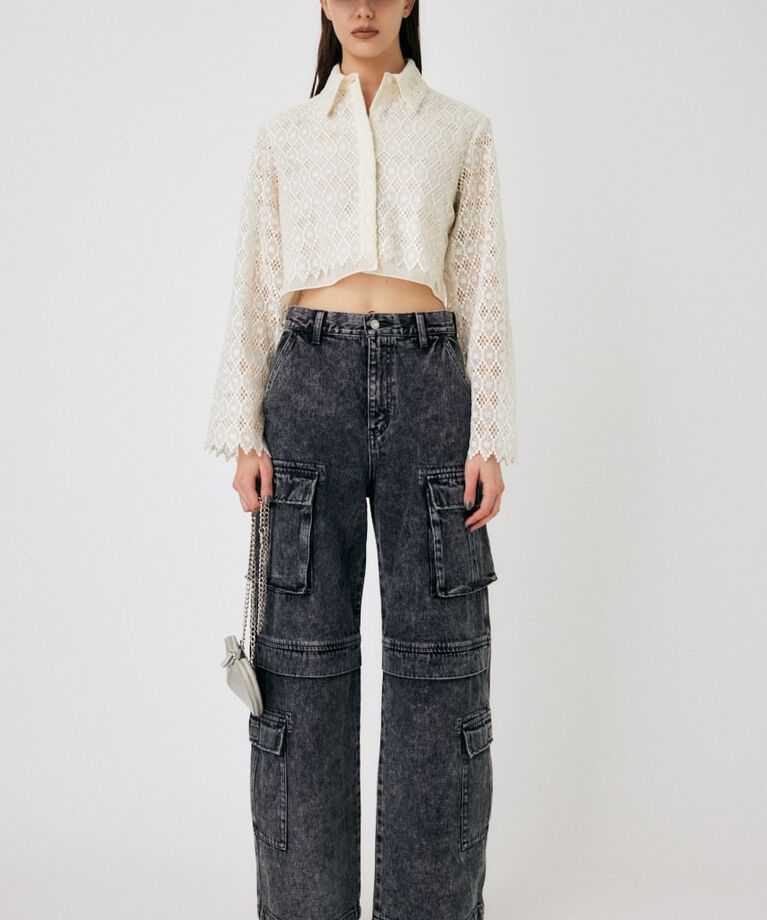 MOUSSY「GEOMETRIC LACE CROP シャツ」|シャツ・ブラウス|