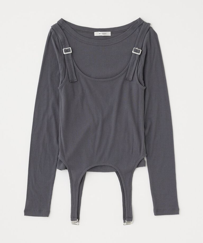 MOUSSY「LAYERED GARTER トップス」|Tシャツ・カットソー|GRY