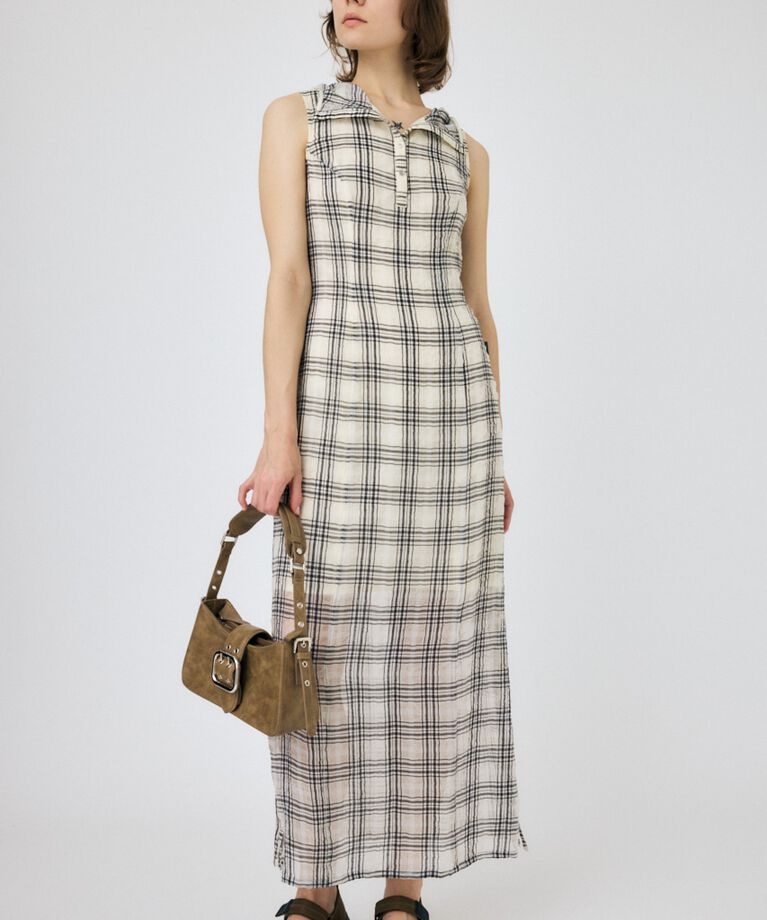 MOUSSY「HOODIE SLEEVELESS CHECK ドレス」|ワンピース|