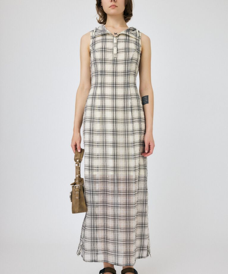 MOUSSY「HOODIE SLEEVELESS CHECK ドレス」|ワンピース|