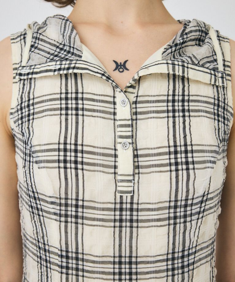 MOUSSY「HOODIE SLEEVELESS CHECK ドレス」|ワンピース|
