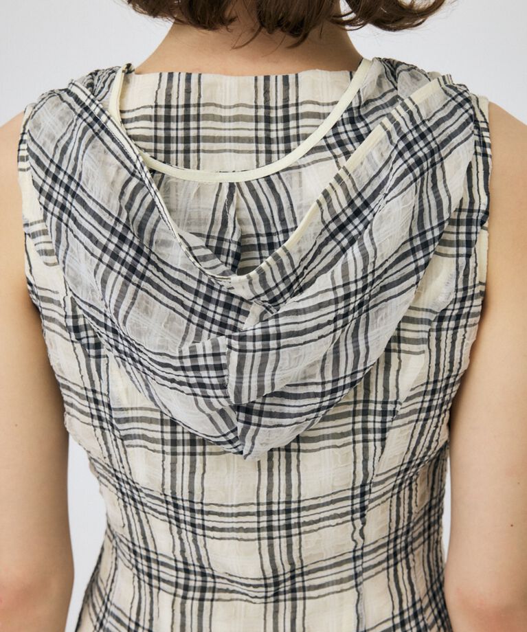 MOUSSY「HOODIE SLEEVELESS CHECK ドレス」|ワンピース|