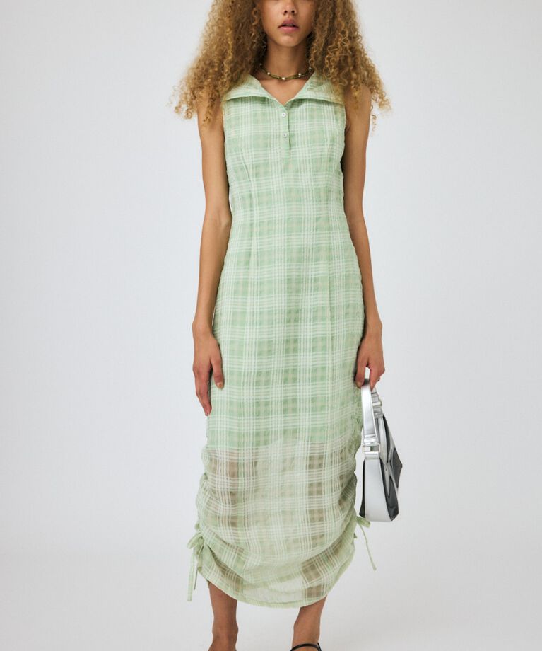 MOUSSY「HOODIE SLEEVELESS CHECK ドレス」|ワンピース|L/KHA1