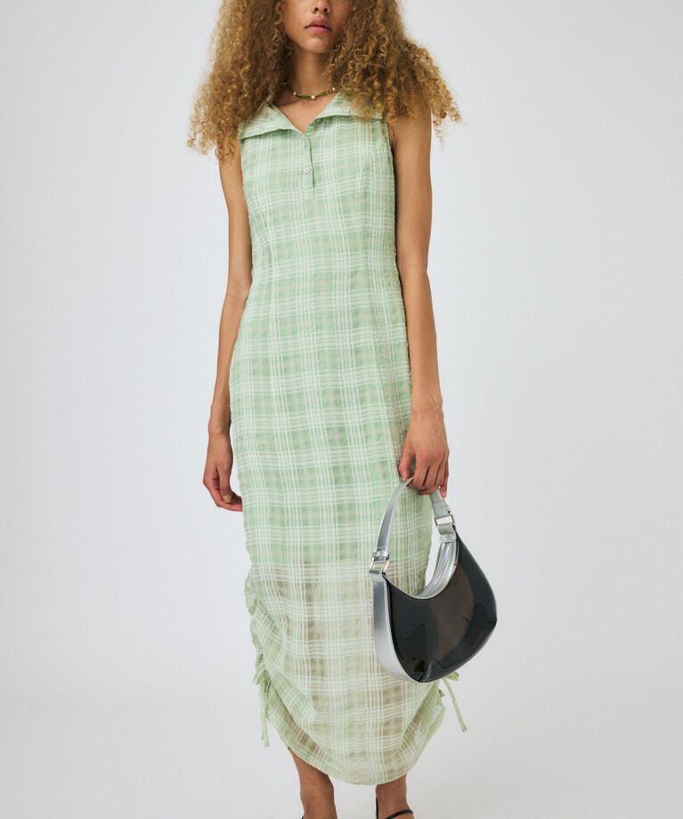 MOUSSY「HOODIE SLEEVELESS CHECK ドレス」|ワンピース|