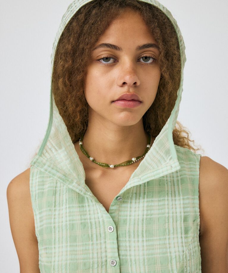 MOUSSY「HOODIE SLEEVELESS CHECK ドレス」|ワンピース|
