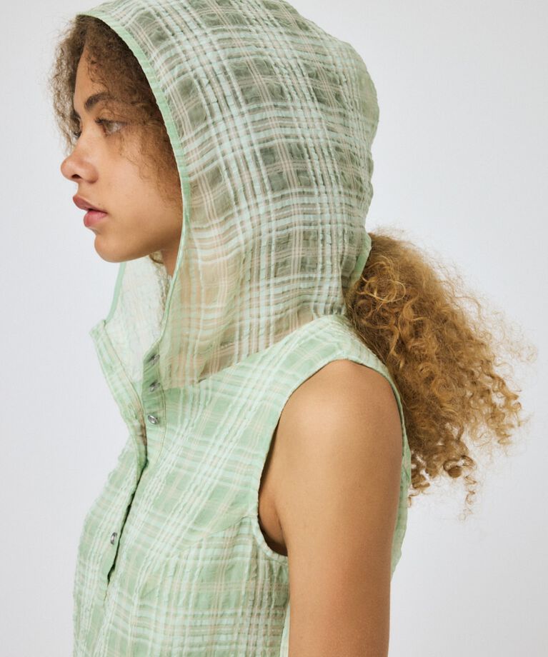 MOUSSY「HOODIE SLEEVELESS CHECK ドレス」|ワンピース|