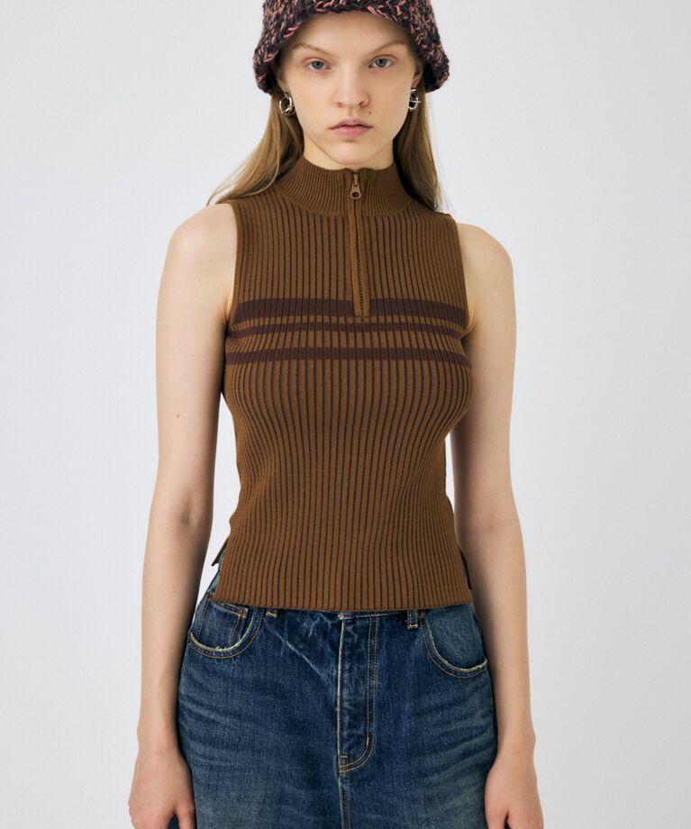MOUSSY「MOCK NECK ハーフジップトップス」|タンクトップ|BRN