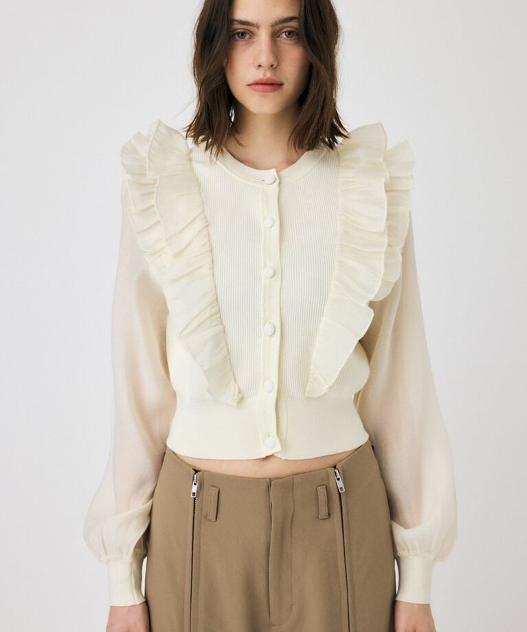 MOUSSY「WOVEN FRILLS カーディガン」|ニット・セーター|