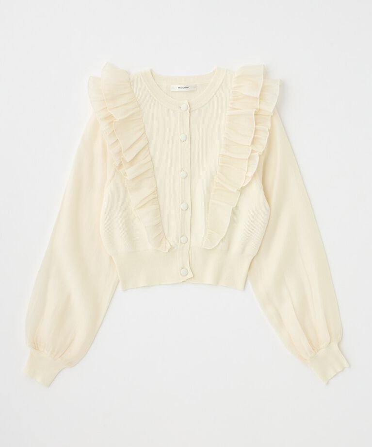 MOUSSY「WOVEN FRILLS カーディガン」|ニット・セーター|