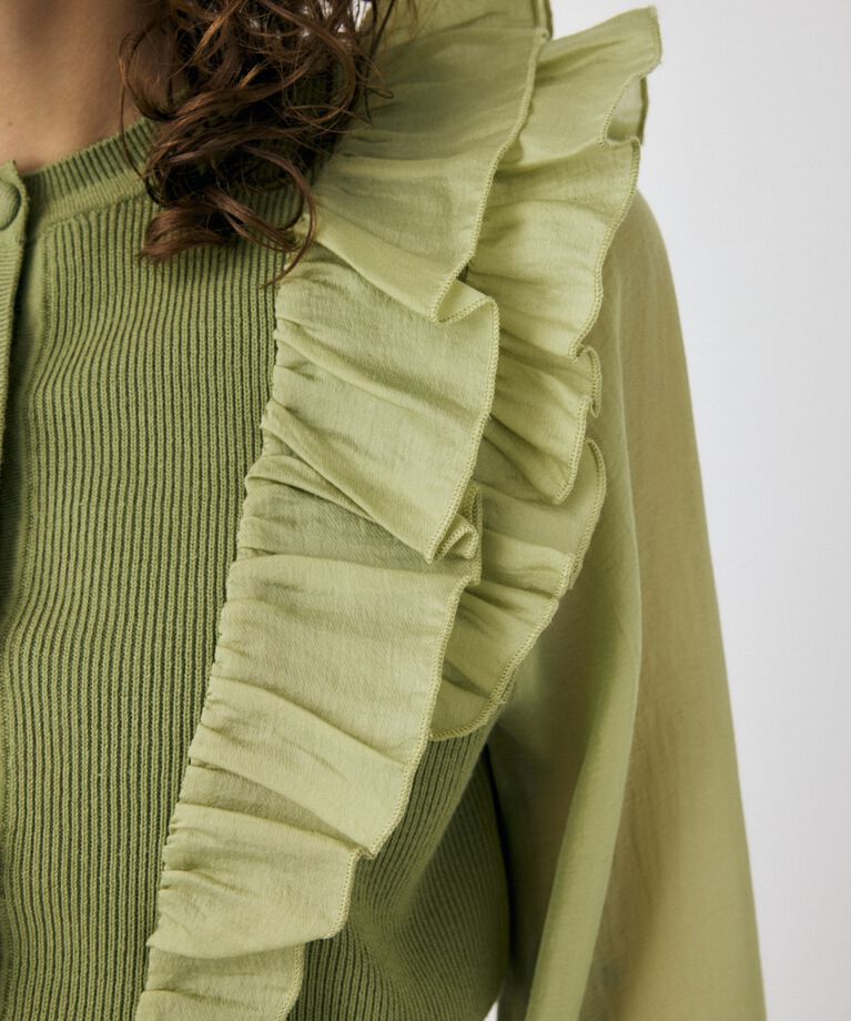 MOUSSY「WOVEN FRILLS カーディガン」|ニット・セーター|
